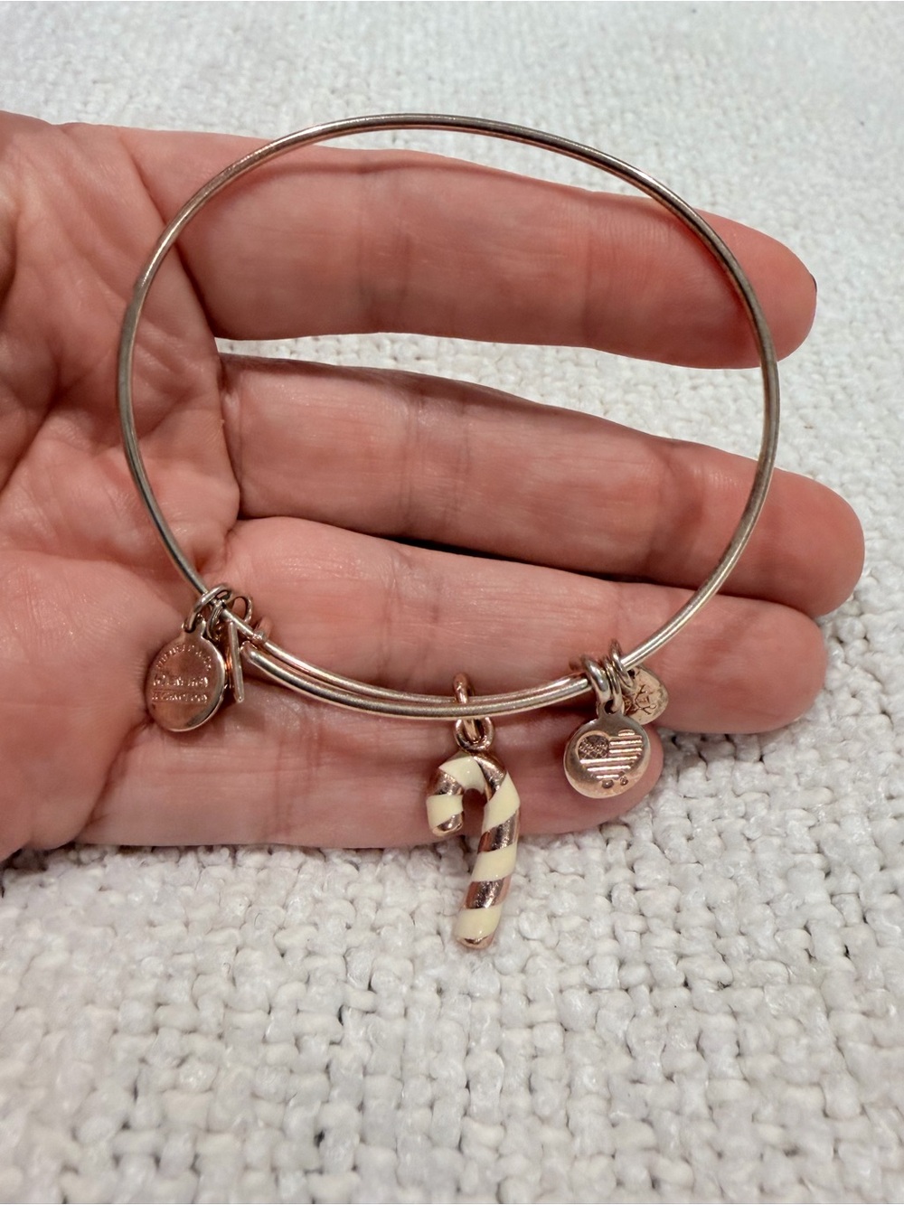 Alex and Ani Rose Gold Candy Cane Charm Bangle Bracelet